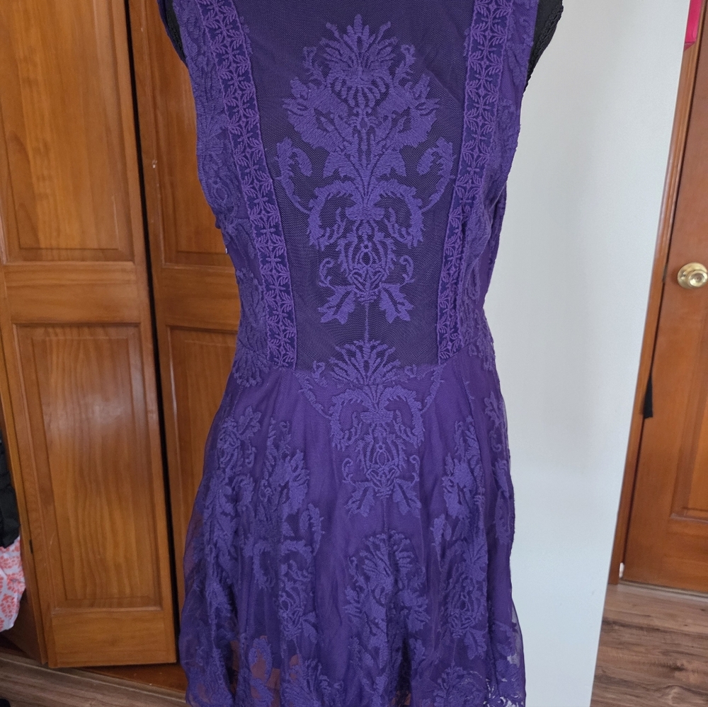 Free People Deep Purple Lace Mini Dress